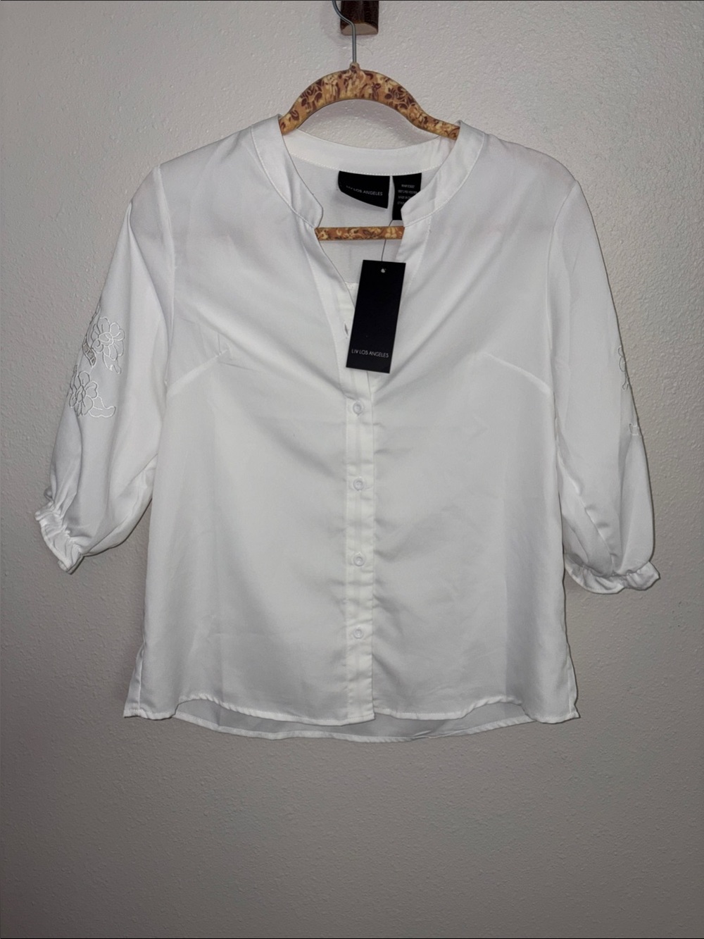 Liv Los Angeles Blouse with Embroidered Sleeves